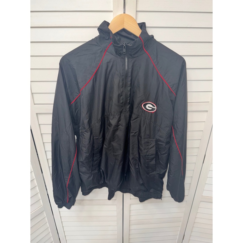 Champs Georgia Bulldogs Windbreaker Mens Black Red Half Zip Spellout Size M